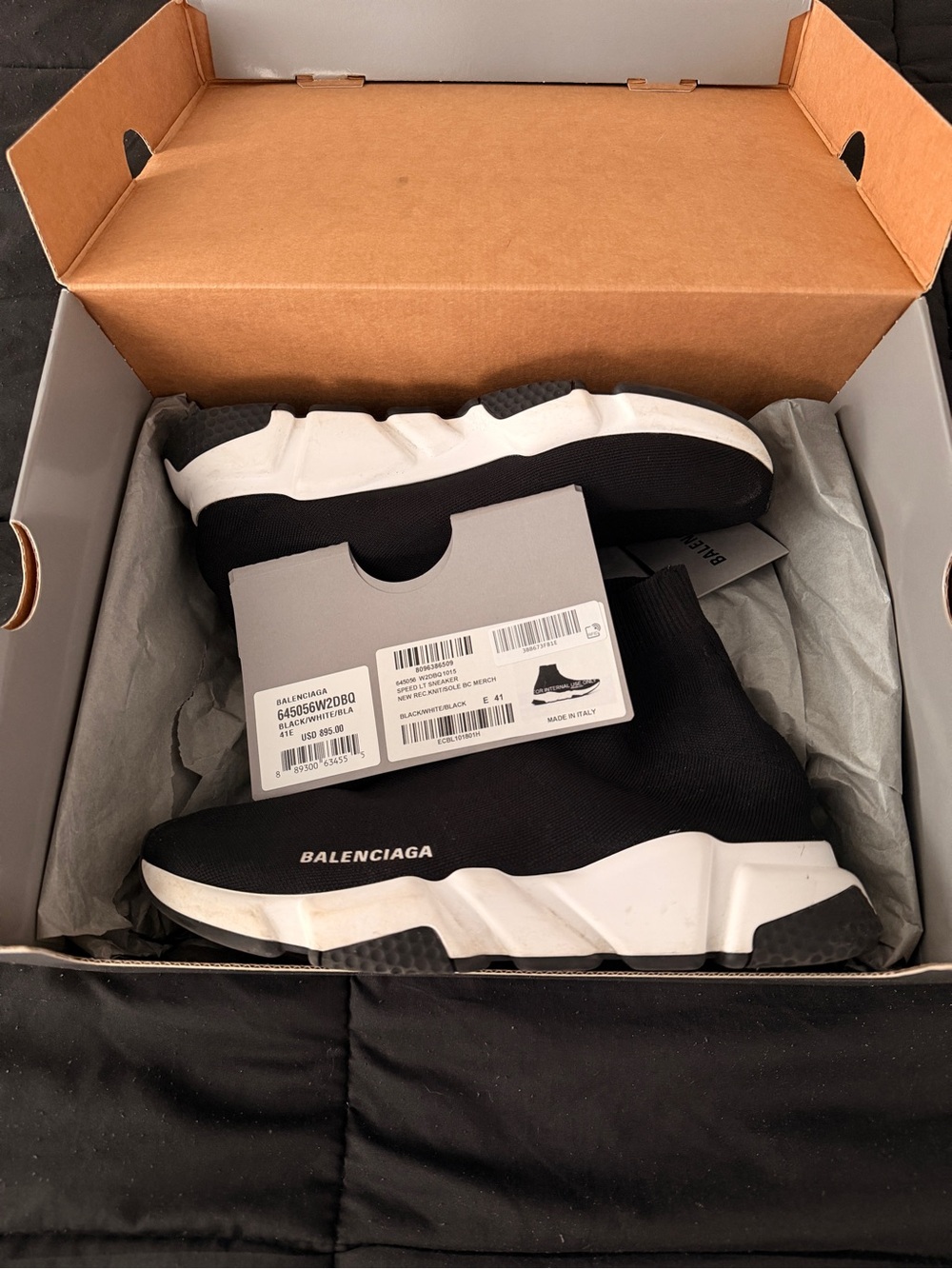 Balenciaga Black and White Speed Trainer Sock Sneakers